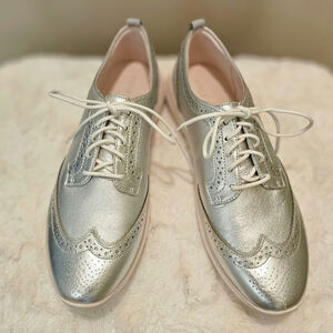 NWOT Cole Haan Women's Zeroground Silver Oxford Shoes Size 7